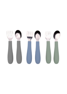 WeeSprout Toddler Utensils, 3 Forks & 3 Spoons, 18/8 Stainless Steel & Food Grade Silicone