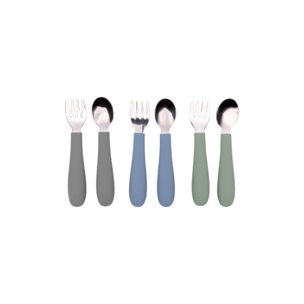 WeeSprout Toddler Utensils, 3 Forks & 3 Spoons, 18/8 Stainless Steel & Food Grade Silicone
